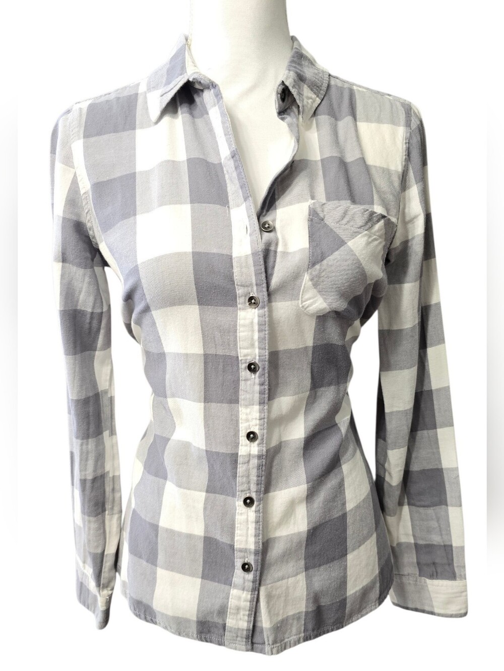 True Craft Grey and White Plaid Button-Down Shirt